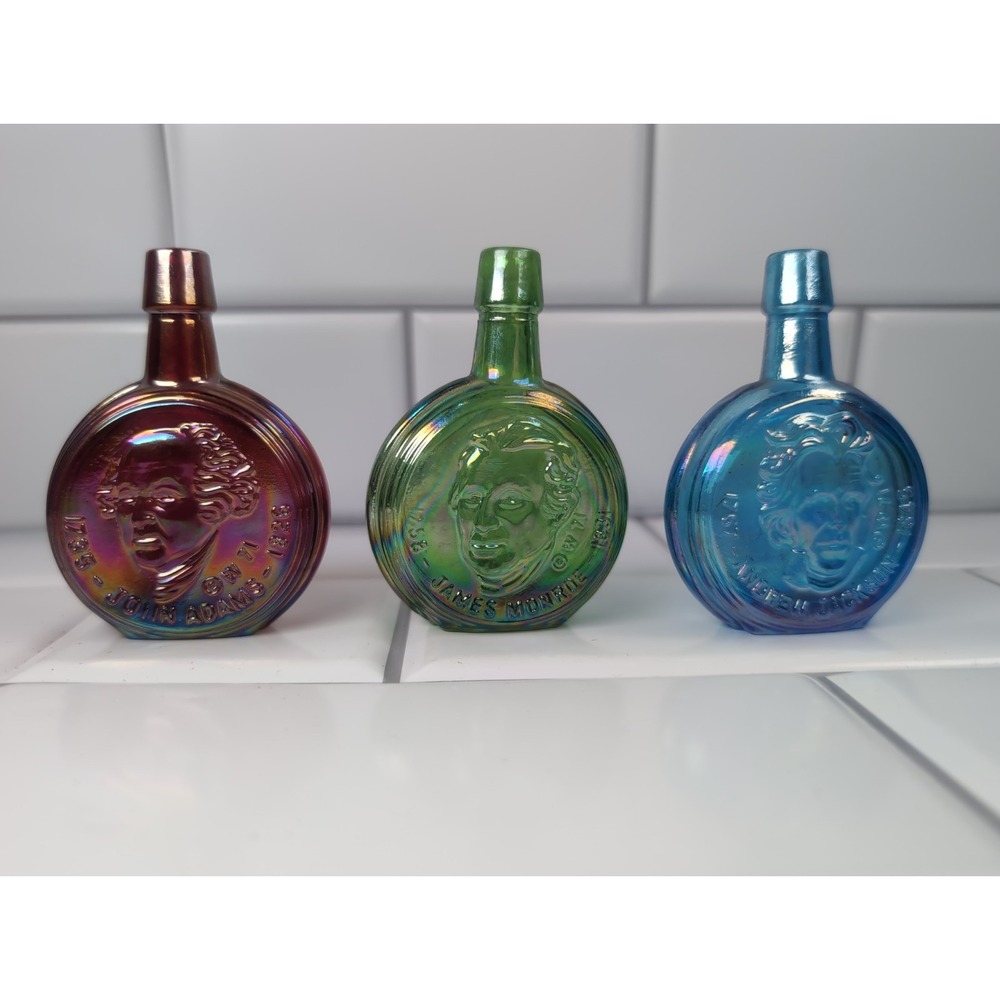 3 Wheaton Miniature Presidential Bottles 1970s Carnival Glass Vintage Lot